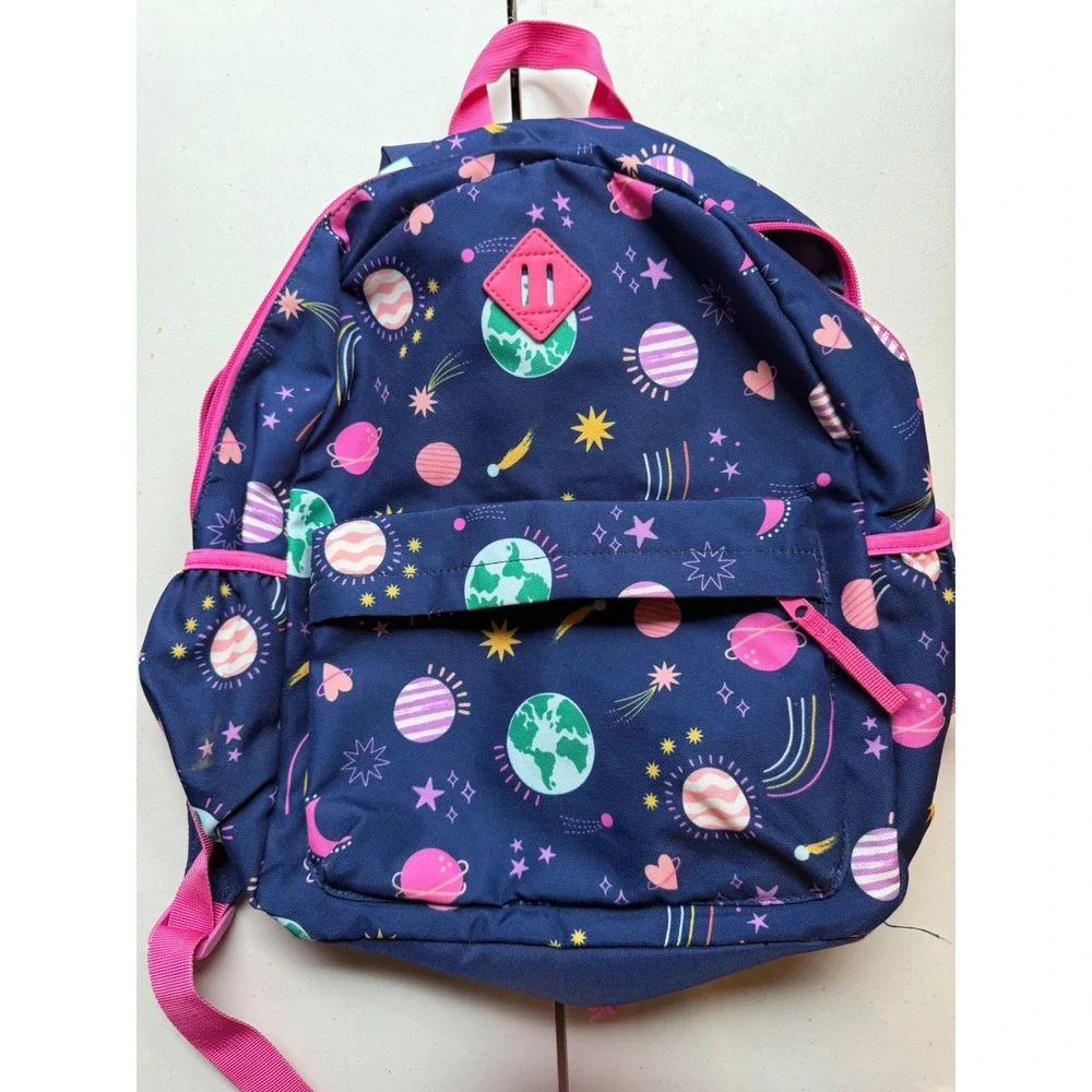 Kids Backpack Space Planets Stars Blue Pink Toddler Preschool Bag